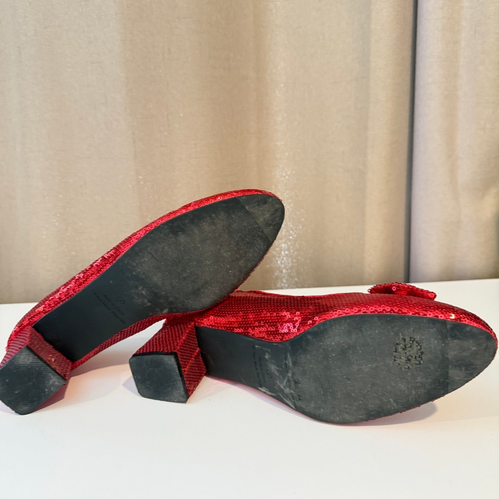 The Wizard of Oz Red Sequined Ruby Slippers Block Heel Bow Pumps Womens 9 - Picture 5 of 8